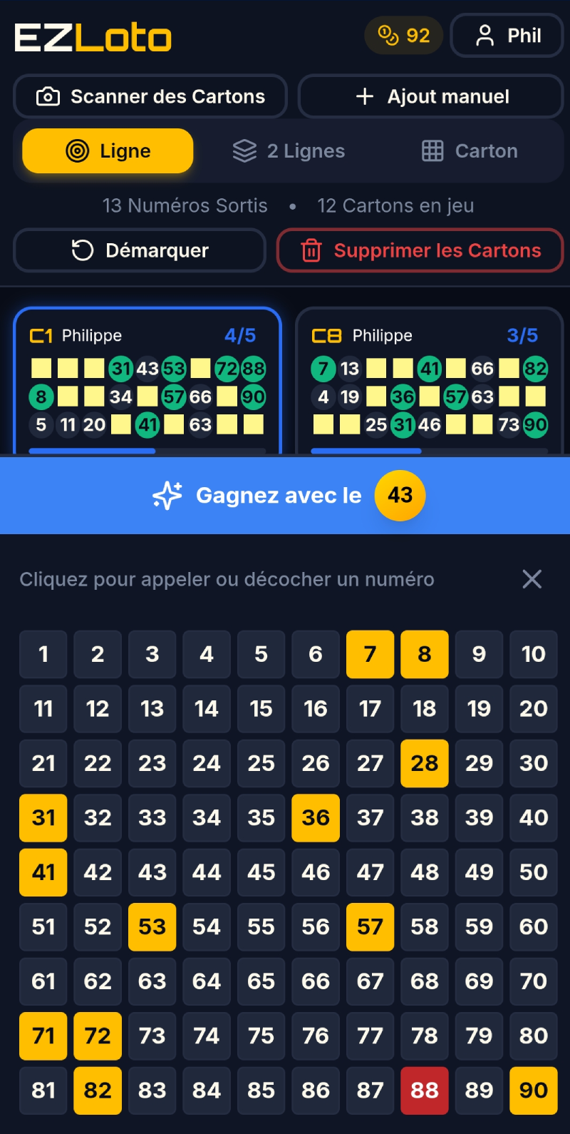 Alerte à un numéro de gagner