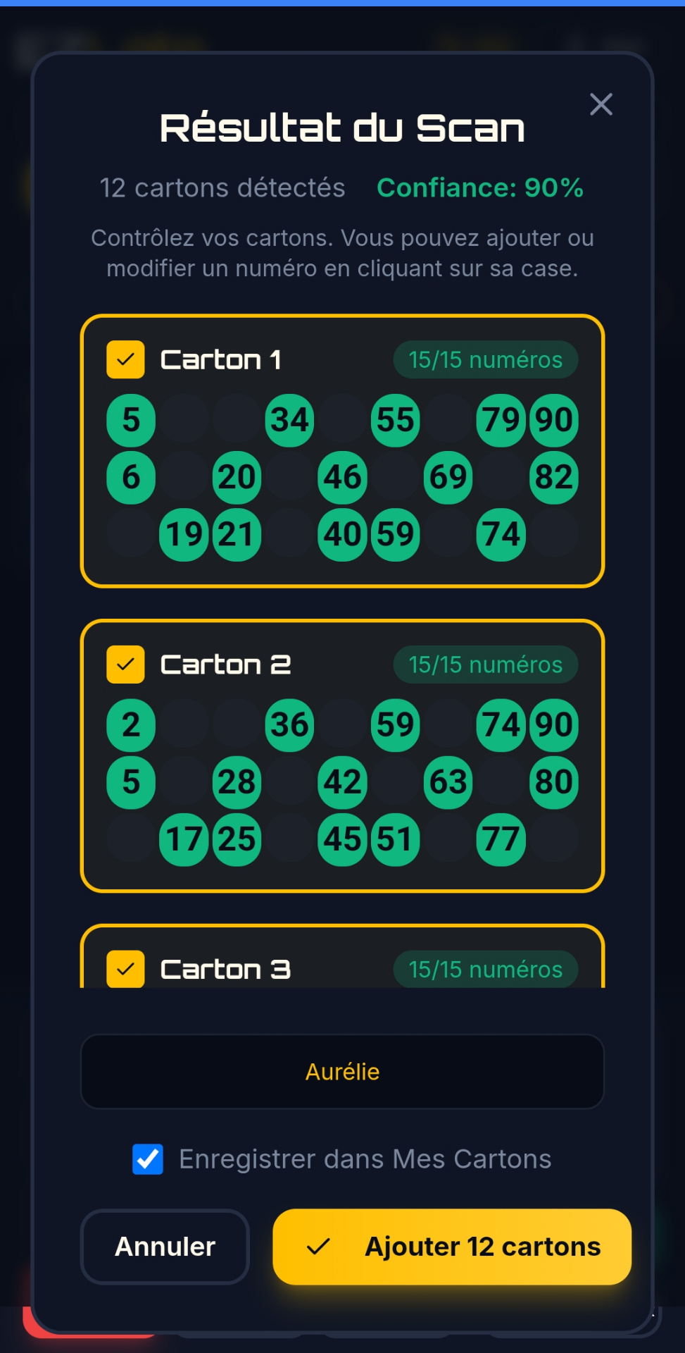 Contrôle des cartons détectés
